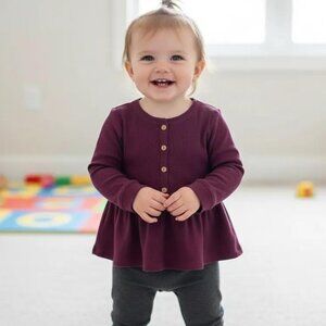 OshKosh Burgundy Peplum Waffle-Knit Top Size 18 Months